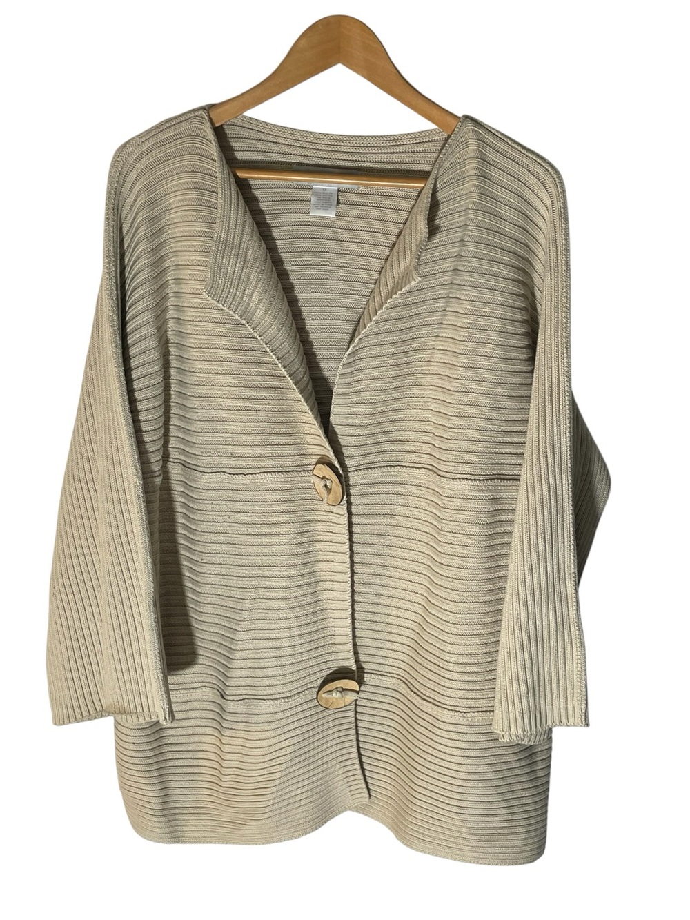 B5- Modern Soul 1X Beige Ribbed Open Cardigan Sweater with Button Closure